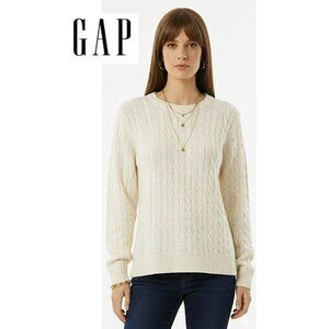 GAP - Classic angora blend cream long sleeve pullover cable knit sweater
